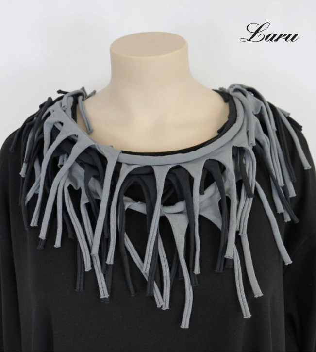 Doppelschal Loop Fransen 2 farbig [Unisex | schwarz/grau]