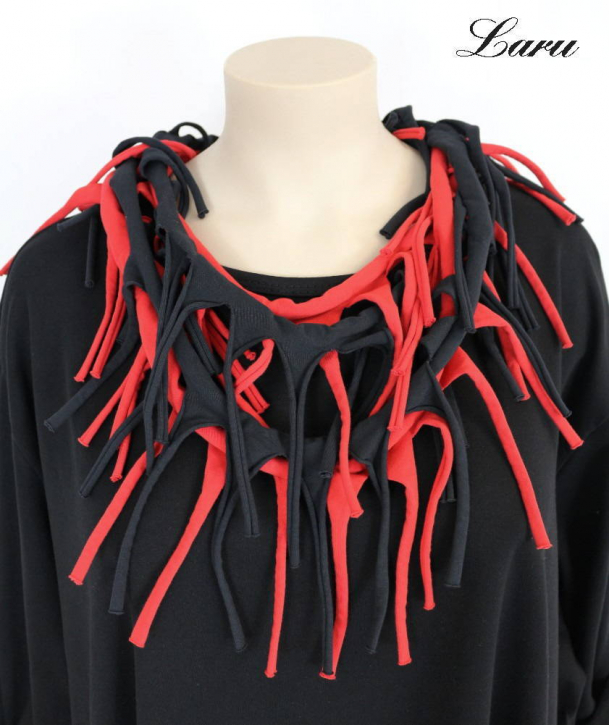 Doppelschal Loop Fransen 2 farbig [Unisex | schwarz/rot]