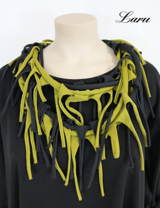 Doppelschal Loop Fransen 2 farbig [Unisex | schwarz/kiwi]