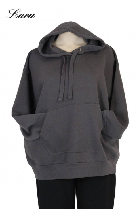 Kuschel Shirt Hoody kurz mit Tasche [OneSize | dunkelgrau]