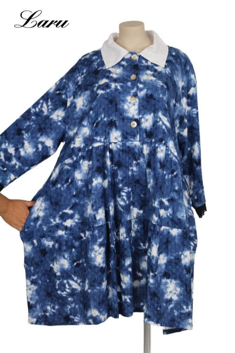 Kleid Blue batik mit Spitze MR6956 [OneSize | blau/weiß]
