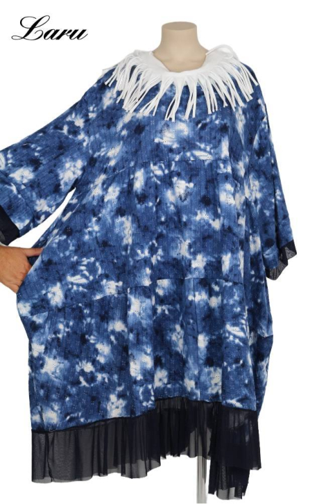 Kleid Blue batik mit Spitze MR6955 [OneSize | blau/weiß]