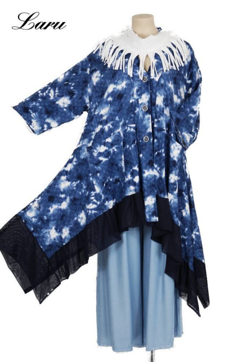 Mantel Blue batik mit Tüll MR6954 [OneSize | blau/weiß]