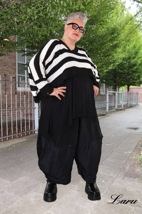 Strickpullover Überwurf gestreift AKH 2537 weiß