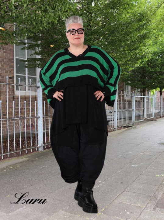 Strickpullover Überwurf gestreift AKH 2537 grün