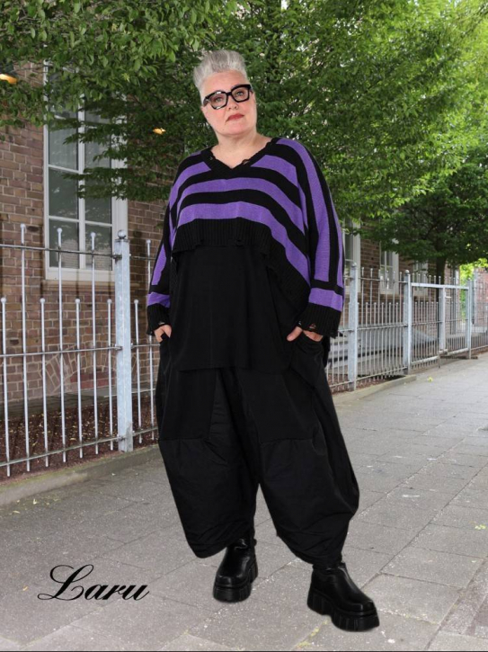 Strickpullover Überwurf gestreift AKH 2537 lila