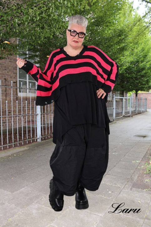 Strickpullover Überwurf gestreift AKH 2537 pink [OneSize | schwarz/pink]