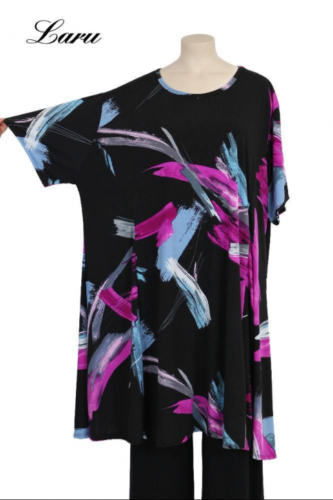 Longshirt Kurzkleid Oversize 6424 A [OneSize | schwarz/fuchsia]