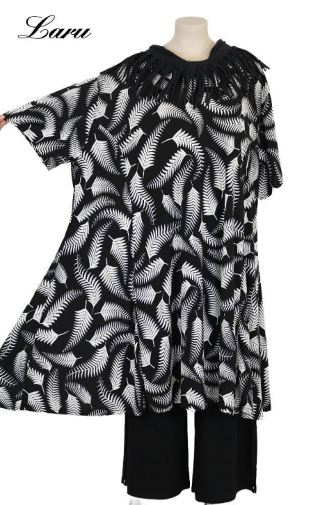 Longshirt Kurzkleid Oversize Farn 6424  [OneSize | schwarz/weiß]
