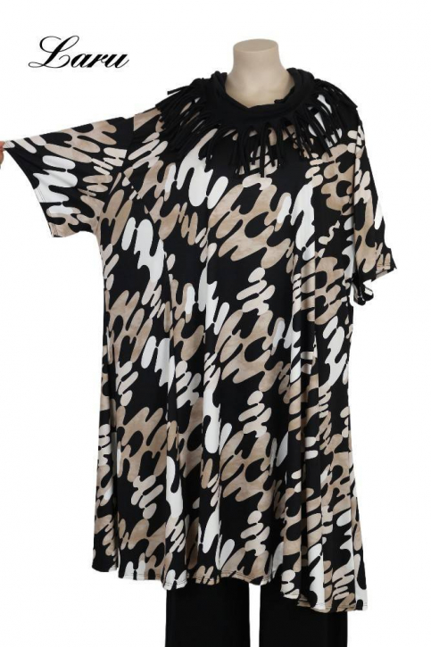 Longshirt Kurzkleid Oversize Pinsel 6424  [OneSize | schwarz/taupe]