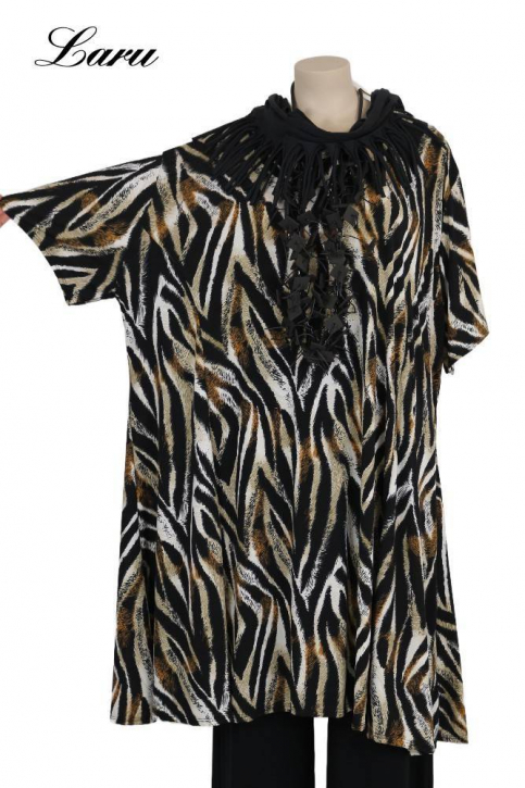 Longshirt Kurzkleid Oversize Tiger 6424  [OneSize | schwarz/beige]