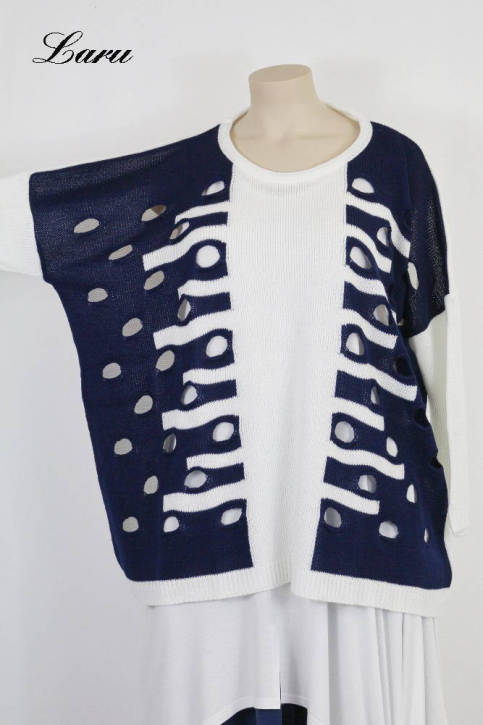 Pullover Lochmuster Part 355 [Unisex | ecru/dunkelblau]