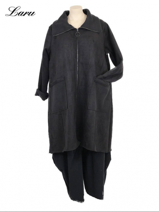 Kunstwildledermantel in schwarz mit Teddy 6655