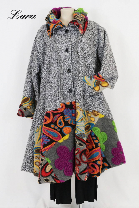 Wollmantel Patchwork schwarz meliert 6074 [OneSize | schwarz/weiß]