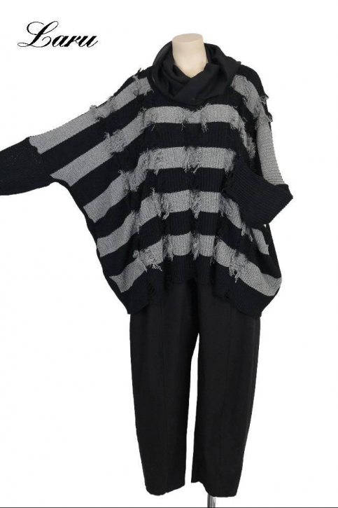 Strickpullover Streifen Fransen AKH 2541 grau