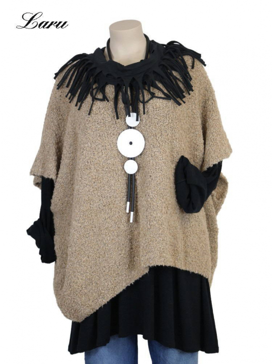 Strickpullover lang Wollboucle Big Size 8312B [OneSize | sand]