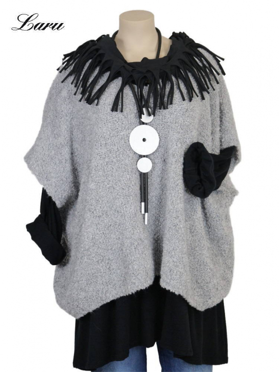 Strickpullover lang Wollboucle Big Size 8312B [OneSize | silbergrau]