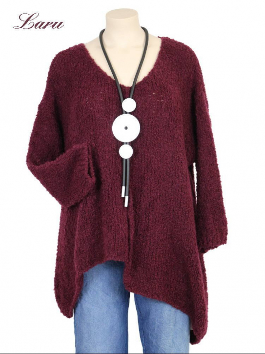 Strickpullover Wollboucle Versatz A1408 [OneSize | weinrot]