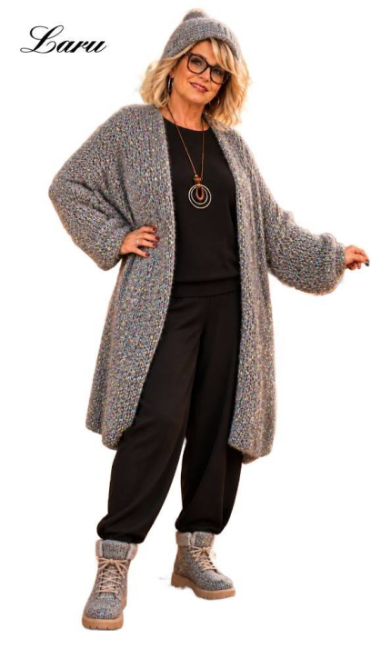 Strickjacke Cardigan bunt changiert 2618 Plus Size [OneSize | Grau]