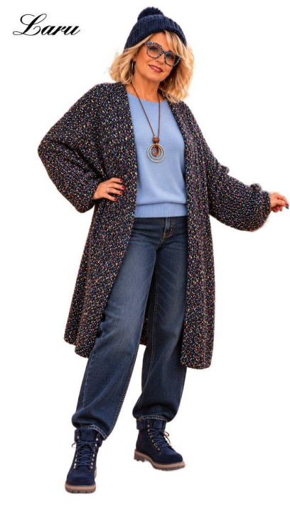 Strickjacke Cardigan bunt changiert 2618 Plus Size [OneSize | dunkelblau]