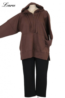 Kuschel Shirt Hoody mit Zippo [OneSize | dunkelbraun]