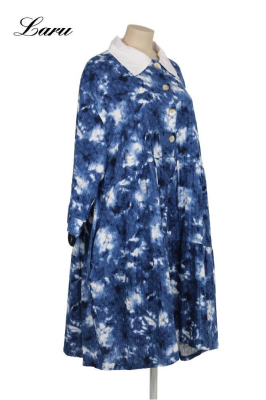 Kleid Blue batik mit Spitze MR6956 [OneSize | blau/weiß]