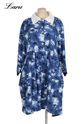 Kleid Blue batik mit Spitze MR6956 [OneSize | blau/weiß]