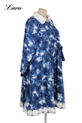 Kleid Blue batik mit Spitze MR6956 weiße Spitze [OneSize | blau/weiß]