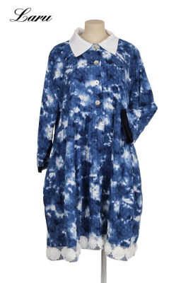 Kleid Blue batik mit Spitze MR6956 weiße Spitze [OneSize | blau/weiß]