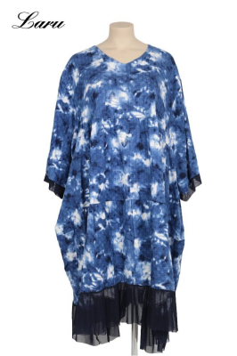 Kleid Blue batik mit Spitze MR6955 [OneSize | blau/weiß]