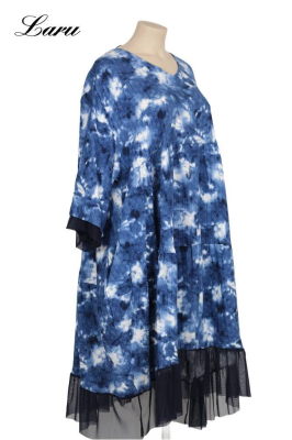 Kleid Blue batik mit Spitze MR6955 [OneSize | blau/weiß]