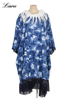 Kleid Blue batik mit Spitze MR6955 [OneSize | blau/weiß]