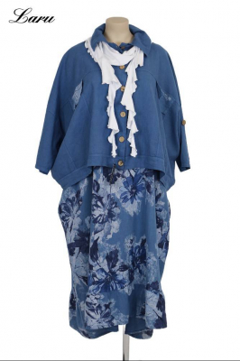 Leinenkleid Flower Oversize 92243 [OneSize | jeansblau]