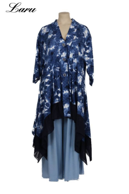 Mantel Blue batik mit Tüll MR6954 [OneSize | blau/weiß]
