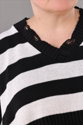 Strickpullover Überwurf gestreift AKH 2537 weiß