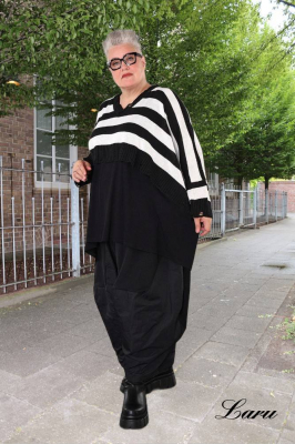 Strickpullover Überwurf gestreift AKH 2537 weiß