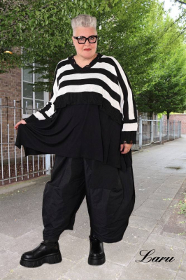 Strickpullover Überwurf gestreift AKH 2537 weiß