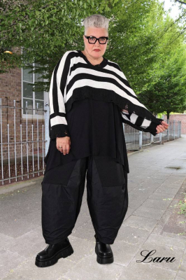 Strickpullover Überwurf gestreift AKH 2537 weiß