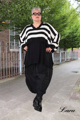 Strickpullover Überwurf gestreift AKH 2537 weiß