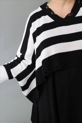 Strickpullover Überwurf gestreift AKH 2537 weiß