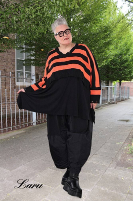 Strickpullover Überwurf gestreift AKH 2537 orange