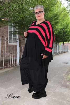 Strickpullover Überwurf gestreift AKH 2537 pink [OneSize | schwarz/pink]