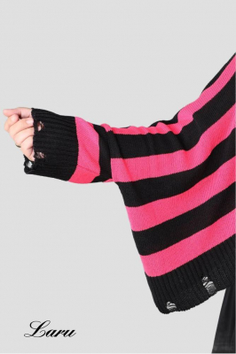 Strickpullover Überwurf gestreift AKH 2537 pink [OneSize | schwarz/pink]