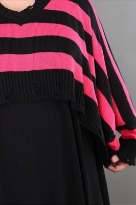 Strickpullover Überwurf gestreift AKH 2537 pink [OneSize | schwarz/pink]