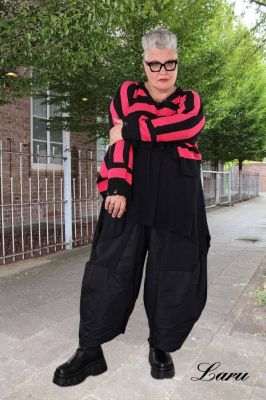 Strickpullover Überwurf gestreift AKH 2537 pink [OneSize | schwarz/pink]