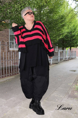 Strickpullover Überwurf gestreift AKH 2537 pink [OneSize | schwarz/pink]