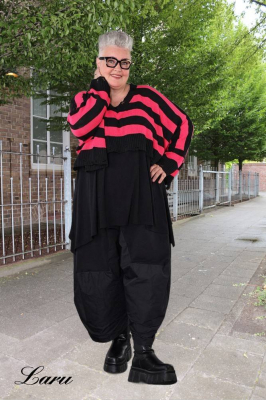 Strickpullover Überwurf gestreift AKH 2537 pink [OneSize | schwarz/pink]