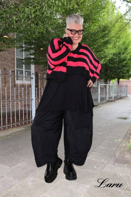 Strickpullover Überwurf gestreift AKH 2537 pink [OneSize | schwarz/pink]