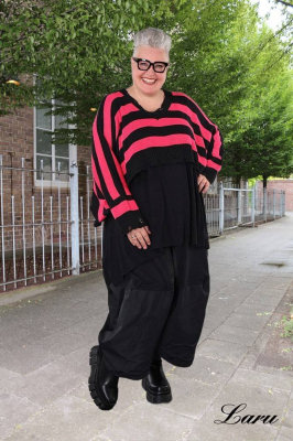 Strickpullover Überwurf gestreift AKH 2537 pink [OneSize | schwarz/pink]