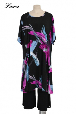 Longshirt Kurzkleid Oversize 6424 A [OneSize | schwarz/fuchsia]